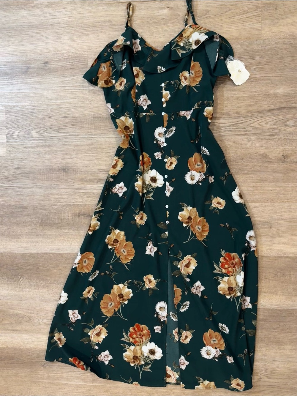 Altar'd State | Mahino Floral Ruffle Maxi Dress Green | L